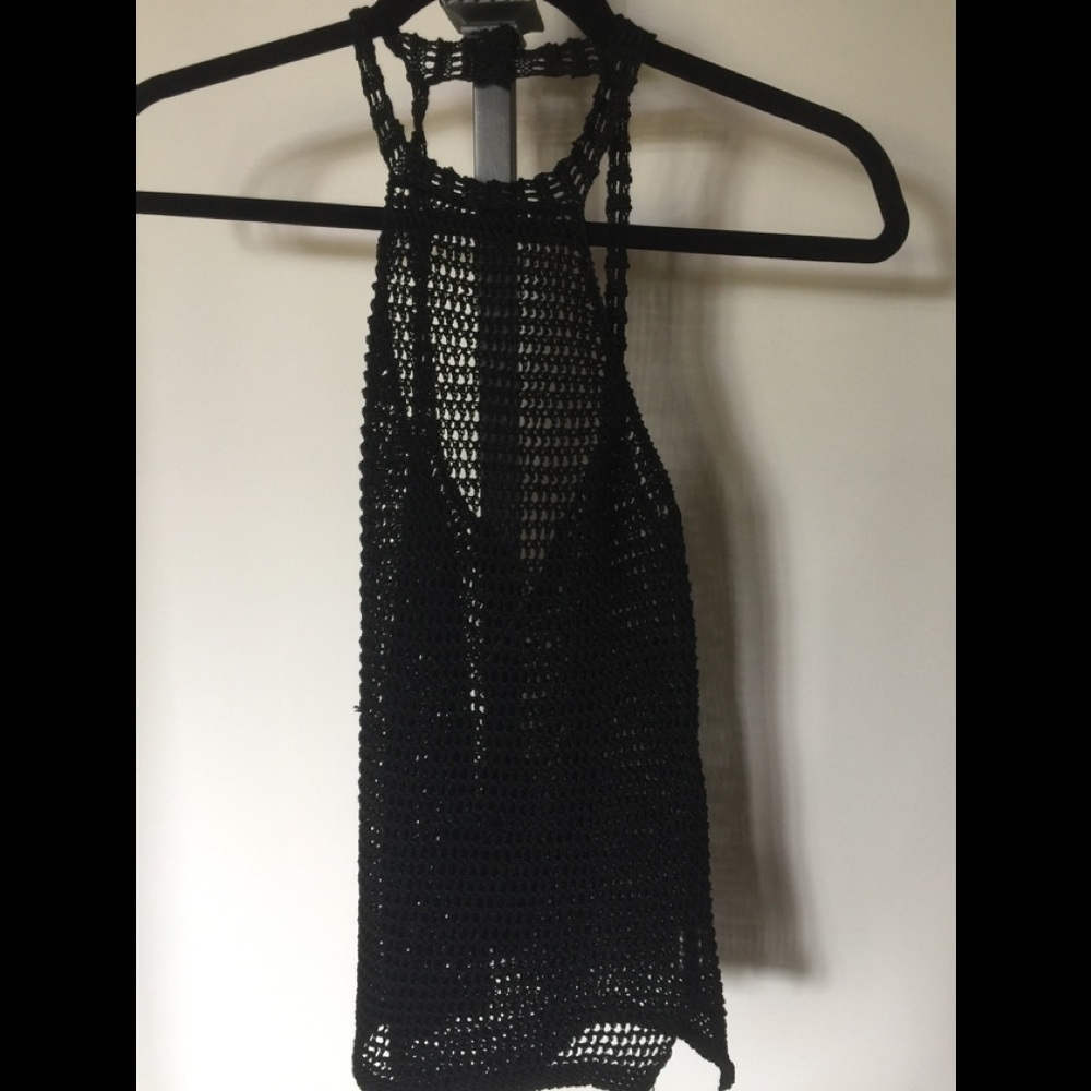 Free People black open knit halter tank top